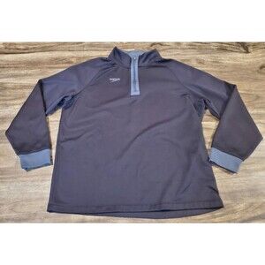 Speedo Men's Large 1/4 Zip Jacket Black Gray Fleece Lined Warmup Jacket